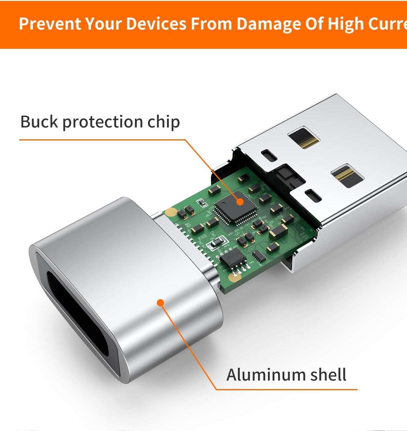 Etzin USB 3.1 Type C USB C [2 Pack] Female to USB Male Adapter USB-C Female to USB Male, USB Type C Female to USB OTG Adapter Data Transfer Adapt etc. (Pack-of-2, Silver) 4