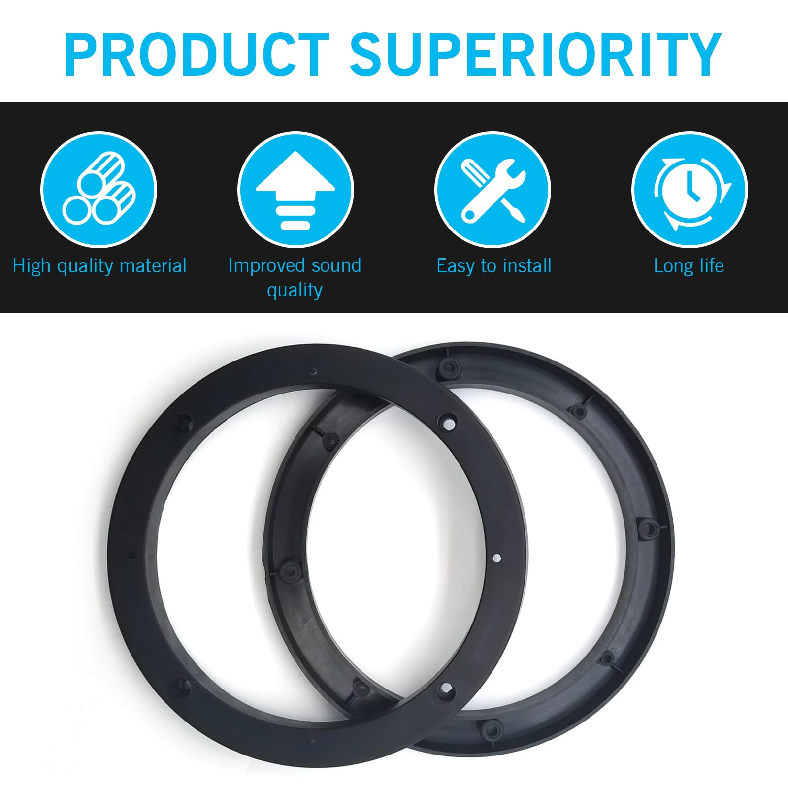 Arwrilt 2 PCS Car Speaker Spacer Adaptor Ring, 6.5" Door Speaker Mounting Gasket, ABS Speaker Spacers, Shockproof Audio Modified Tool Accessories, Universal for Most Cars (Black) 5