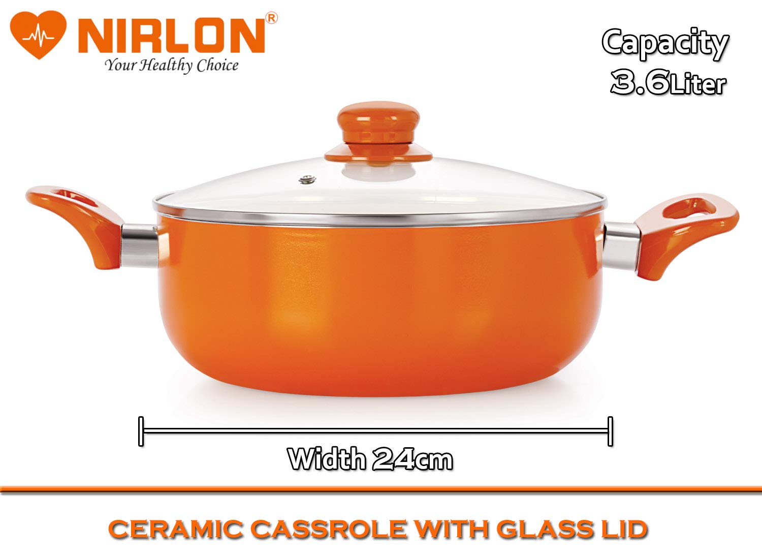 Nirlon 4 Layer Ceramic Non-Stick Induction Cookware 3 Pieces Combo Set (Grill Pan 1.5 Liter, Deep Kadhai 2.4 Liter & 3 Liter) Orange Colour 6