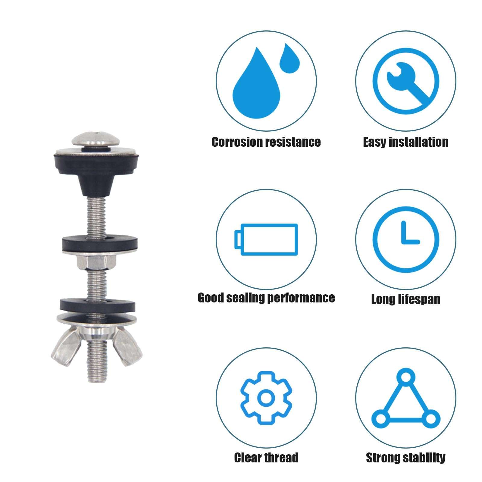 Universal Toilet Tank to Bowl Bolt Kit - 2pcs/4pcs Heavy Duty Bolts, Stainless Steel & Rubber Washers - Extra Long Nuts for Easy Installation & Waterproof Seal (4) 3