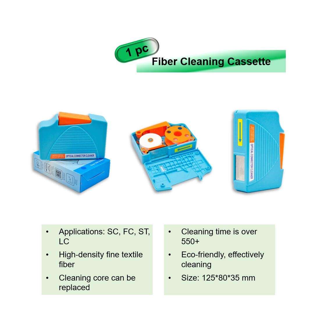 QIIRUN Fiber Optic Cleaning Kit FTTH Optical Fiber Cleaner Tools with Fiber Cleaning Cassette for FC SC ST LC MU Connectors, 1.25mm/2.5mm Fiber Cleaner Pens, Cleaning Swabs Wipes 3