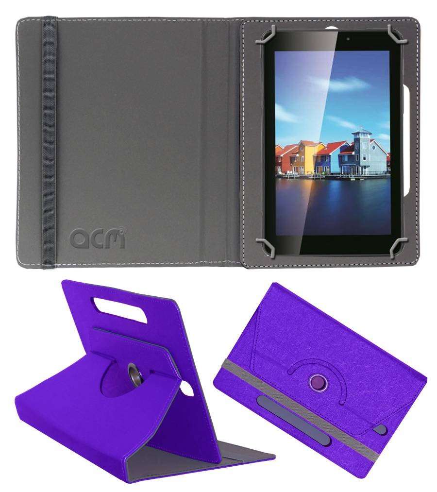 Acm Designer Rotating Leather Flip Case Compatible with Iball 6351 Q40i Tablet Cover Stand Purple 1