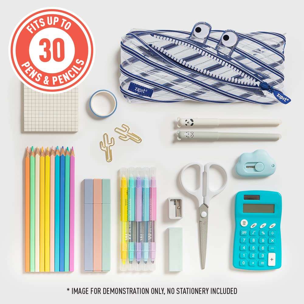 ZIPIT Monster Clear Pencil Case for Kids, Fun Zipper Pouch for Teens, Transparent Stationery Bag for School,Blue 4