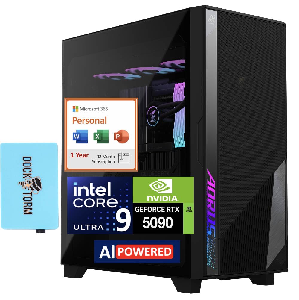 GIGABYTE AI TOP 100 AI PC Workstation (Intel Ultra 9-285K, GeForce RTX 5090 32GB, 128GB DDR5, 2x8TB PCIe SSD (16TB), 2 Thunderbolt 5, Win 11 Pro) w/MS 365 Personal, DKZ USB Port Expander 1