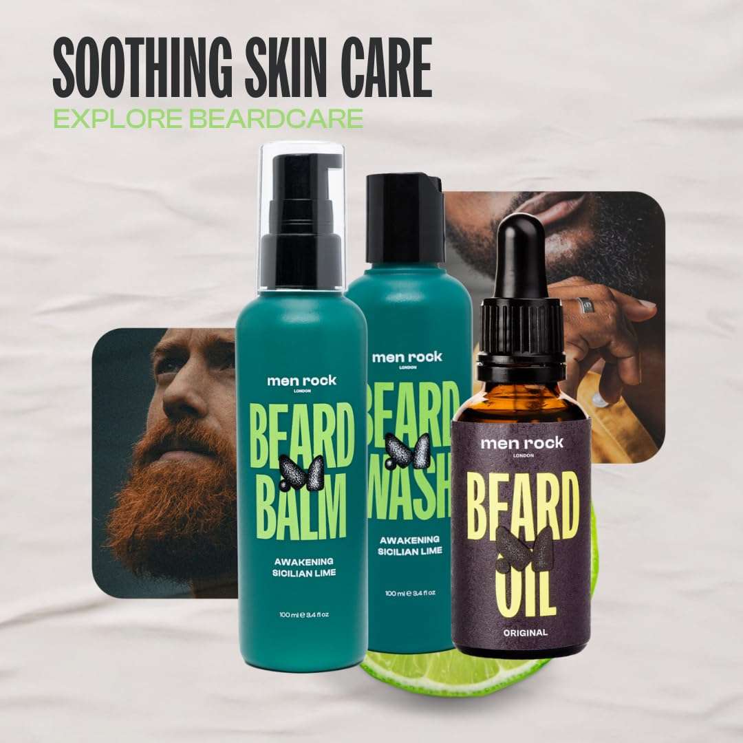 en Rock Beard Care Gift Set – Includes Beard Wash, Beard Balm, and Beard Oil – Sicilian Lime & Caffeine Fragrance, 2 x 100ml & 1 x 30ml 4