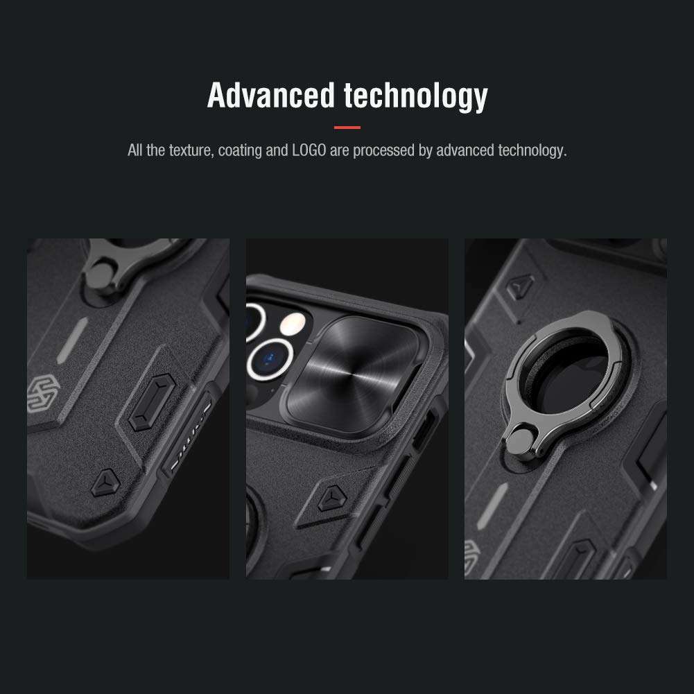 HIGAR CamShield Armor Nillkin 360° Ring Back Case Cover with Logo Cut Compatible with Apple iPhone 12/12 Pro - Black 4
