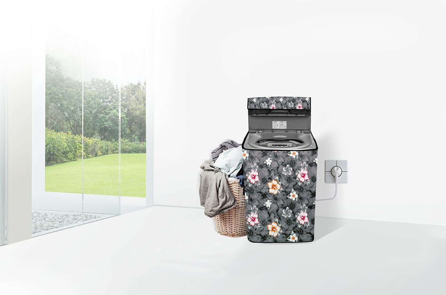 The Furnishing Tree Washing Machine Cover Floral Grey Compatible for Godrej 6.5 Kg Fully-Automatic Top Loading WT EON 651 PFH 3