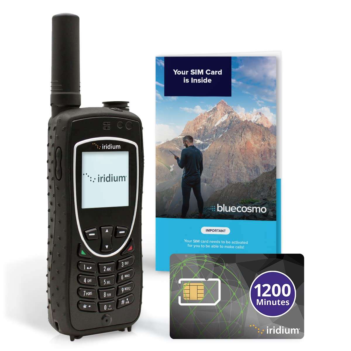 BlueCosmo Iridium Extreme Satellite Phone & 1200 Minute 2 Year Global Prepaid SIM Card - Voice, SMS Text Messaging, GPS Tracking, Emergency SOS - Online Activation - 24/7 1