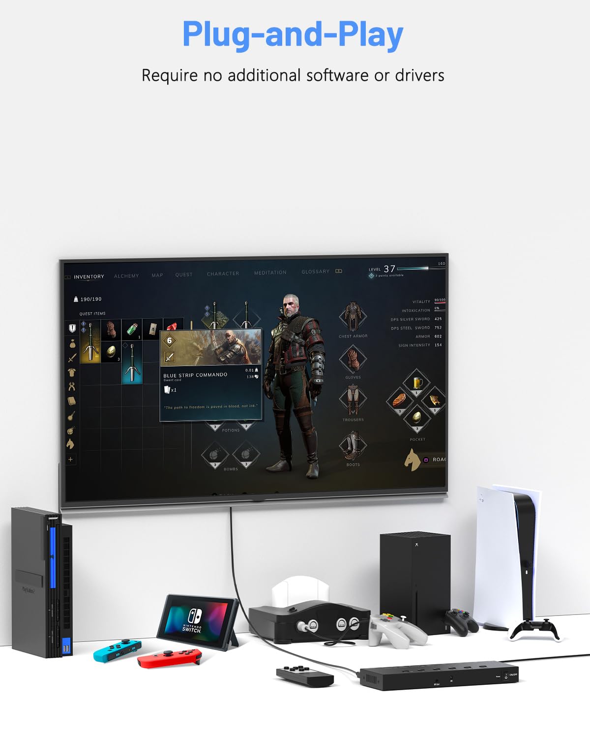 5 in 1 Out HDMI/AV Switcher -2 AV Inputs, 3 HDMI Inputs + 4K@60Hz 7 in 1 Out HDMI Switch 6