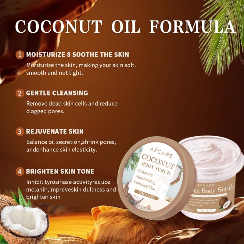 Coconut Body Scrub with Organic Coconut Oil - Deep Moisturizing and Exfoliating Body, Face, Hand, Foot Scrub - Fights Fine Lines, Wrinkles - Great Gifts for Women & Men - for All Skin Types 3.52 Fl Oz 4