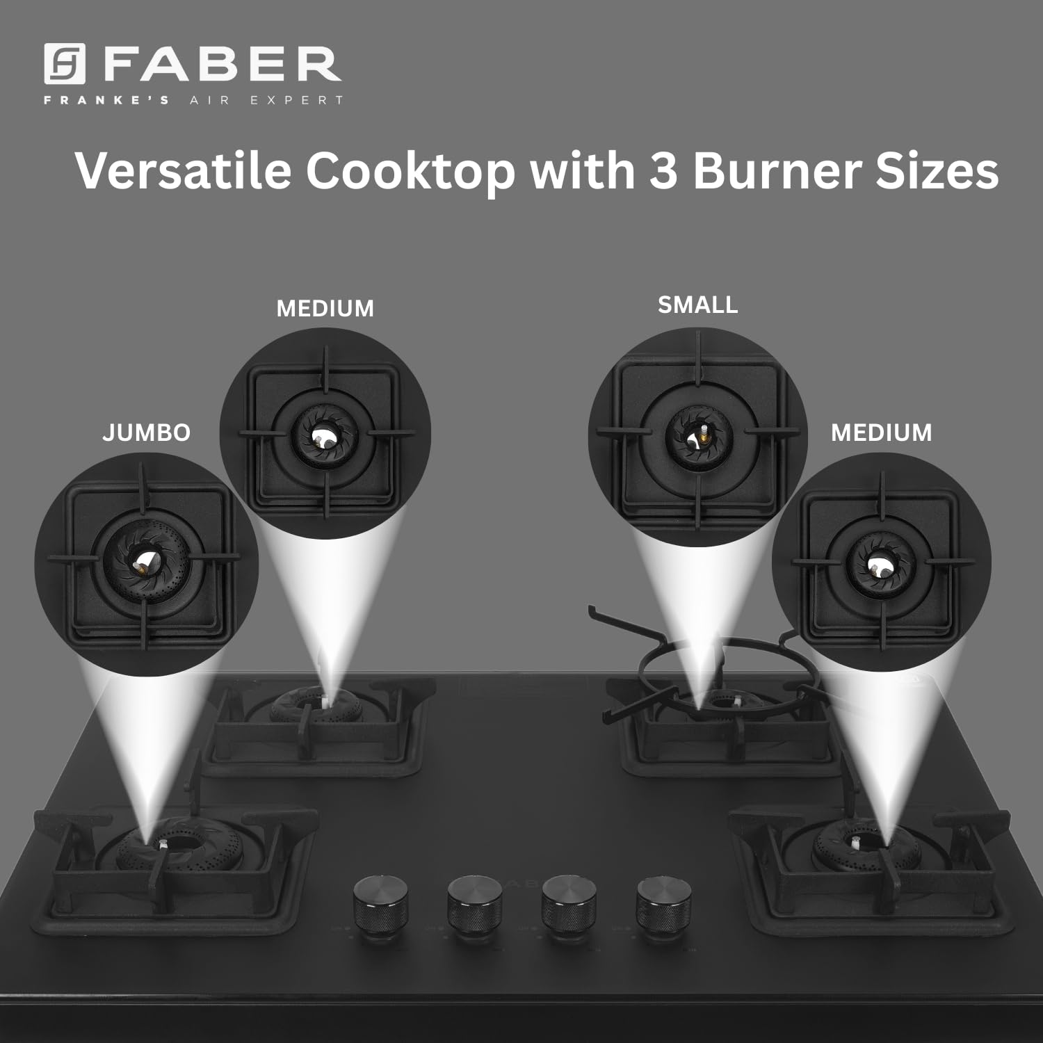 Faber Evoke 4 Burner 65Cm Cooktop |Auto Ignition| |Metal Knobs| MS Diamond Coated Pan Support | Matt Black Glass Finish |5 Yrs Warranty On Glass & Valve | 2 Yrs On Burner |COOKTOP Evoke 4BB BK CI AI 6
