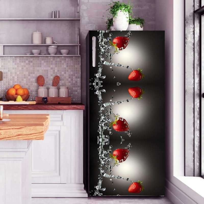 Advait Designs Strawbery Fruit Water Splash Fridge Decorative Sticker(Multicolor Vinyl 120X60) 6