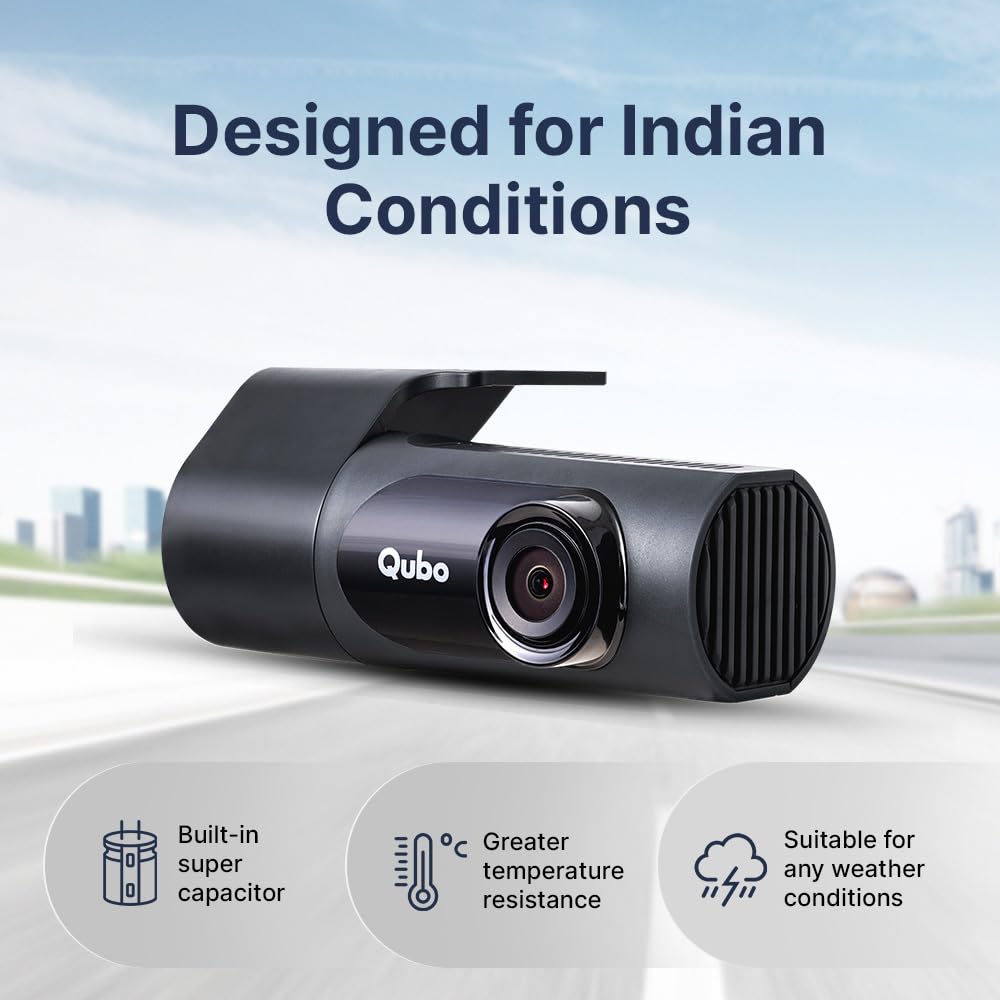 Qubo Car Dash Camera Pro X 3MP 1296p from Hero Group | Made in India | Super Capacitor| Wide Angle View | Emergency Recording | SD Card Upto 1TB Supported | Easy DIY Set Up | (Space Grey) 3