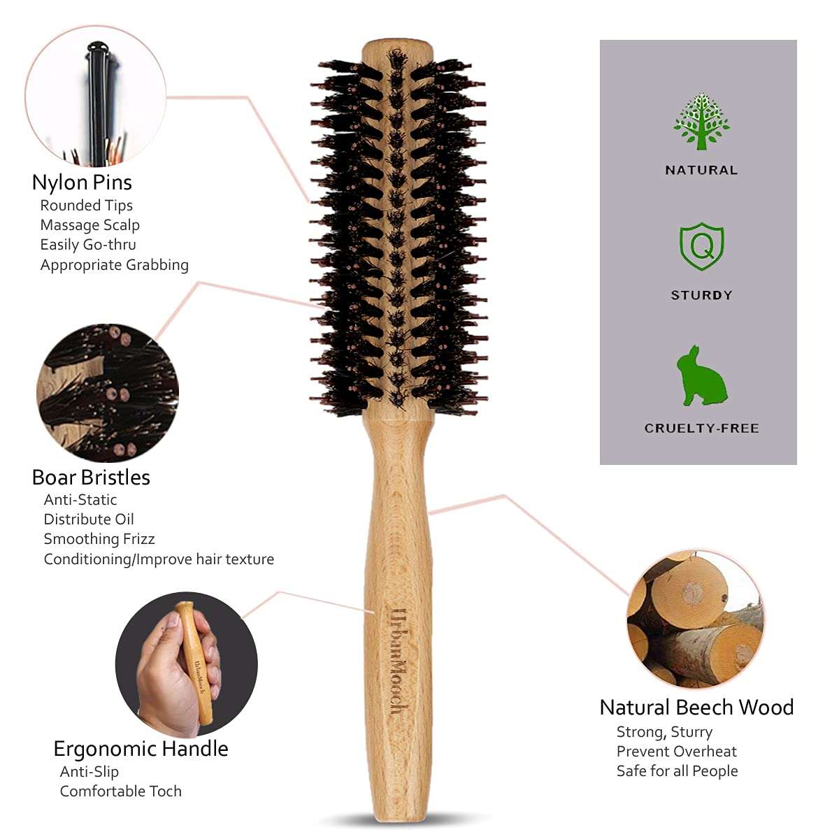 UrbanMooch Round Styling Hair Brush and SPF 50 Sunscreen Set, Vegan, Oil-Free, Broad Spectrum with Niacinamide, 50 gm 4