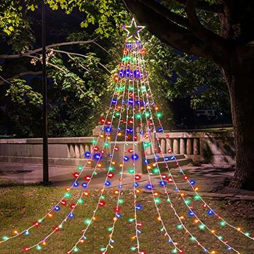 Christmas Decorations Star String Lights,320 LED Outdoor Christmas Tree Lights with 13" Topper Star,8 Modes Waterproof Hanging Fairy Twinkle Lights for Xmas New Year Party Holiday 2