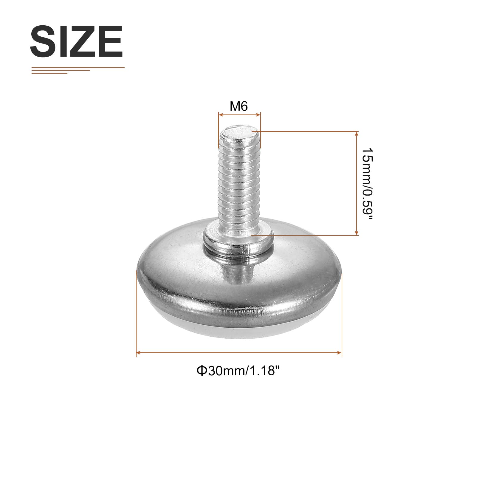 DTGN M6x15x30mm(DxLxOD) Screw on Furniture Glide Leveling Feet - 10Pack - Good for Furniture - Adjustable Thread Furniture Levelers - Silver 3