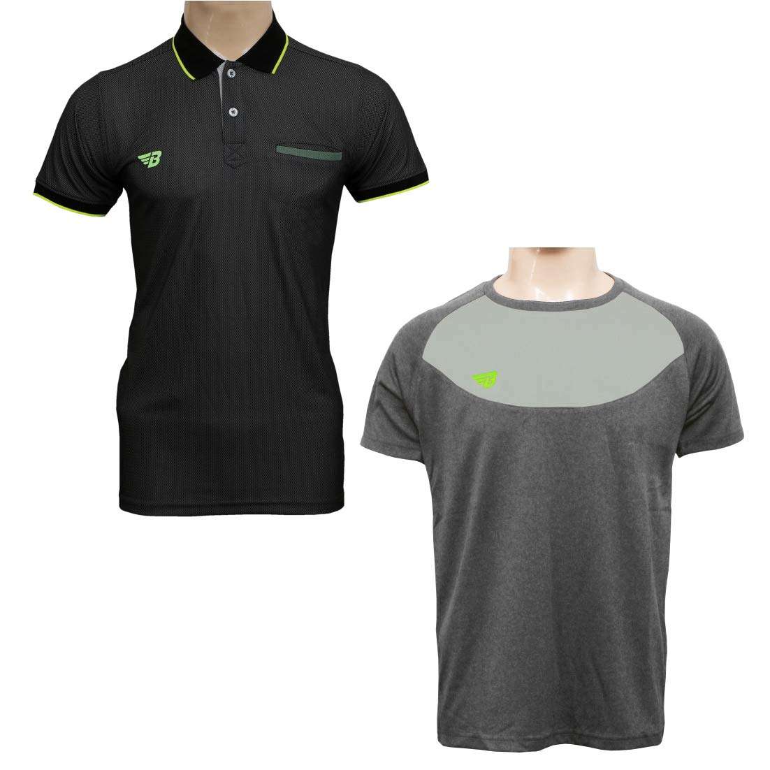 Bhajji Combo of 2 T-Shirts, Size Medium-38 Polo T Shirt B-007 Black with Round Neck B-014 Grey (Multicolor) 1