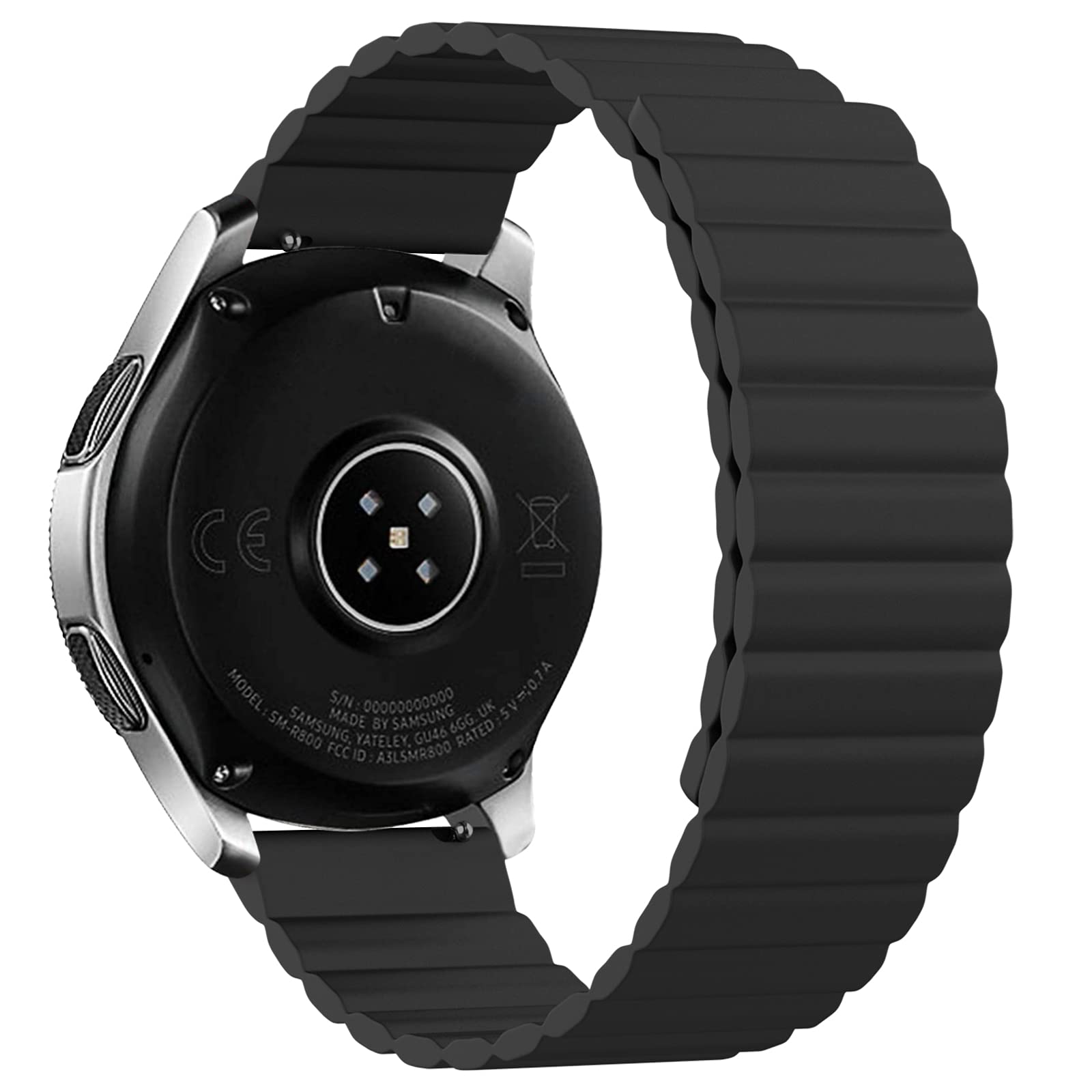 SKYLET Bands Compatible with Samsung Galaxy Watch 3 45mm/Galaxy Watch 46mm/Gear S3 Classic/Gear S3 Frontier Men Women, 22mm Strong Magnetic Closure Loops Sport Silicone Replacement Strap Black, Large 1