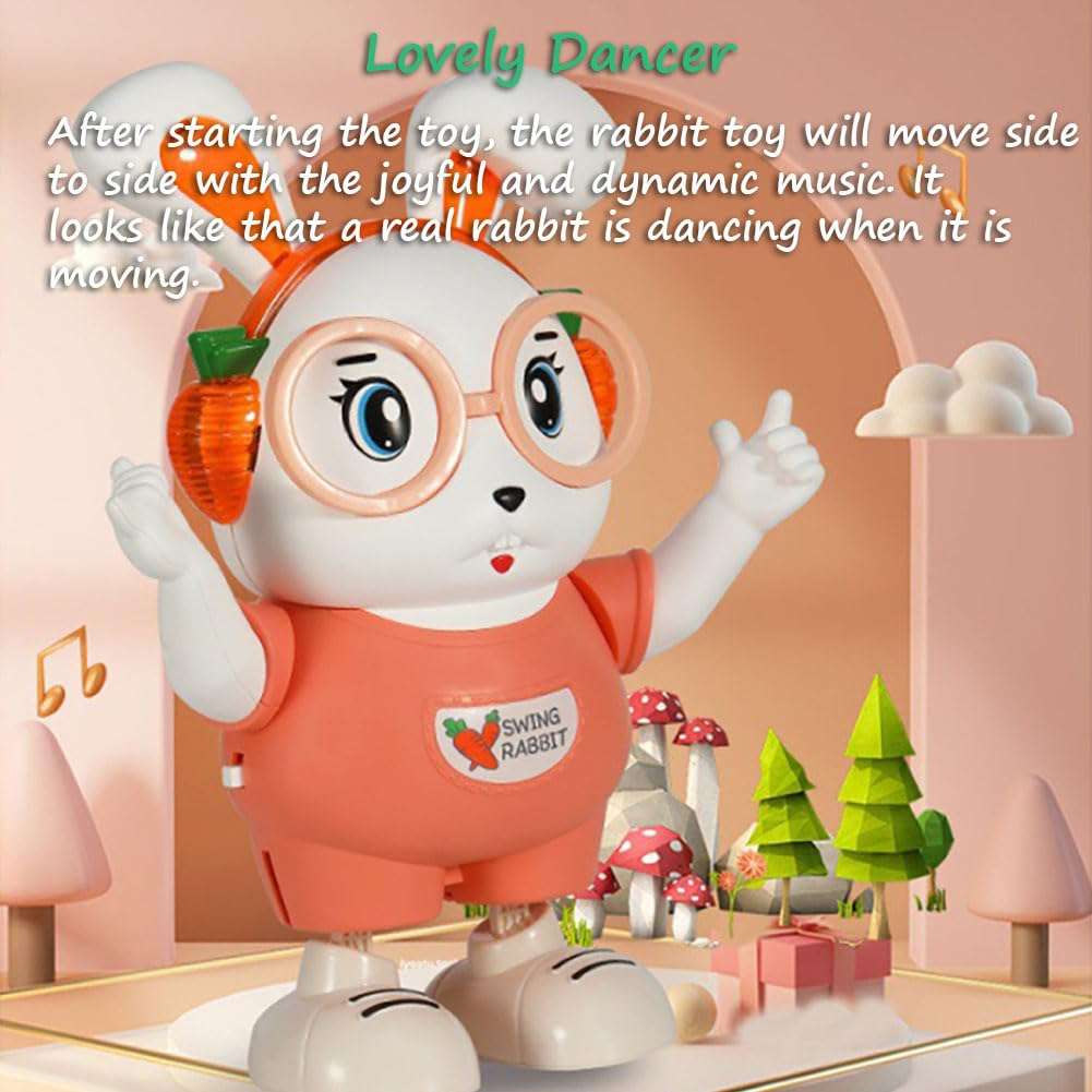 Miracland Big Eyes Rabbit Musical Toy for Kids, Lovely Dancing Rabbit Toy Baby Rabbit Music Toy Crawling Toy for Toddlers with Cool Lights & Dynamic Music| Legs Move Sideways| Body Twist (Blue) 4