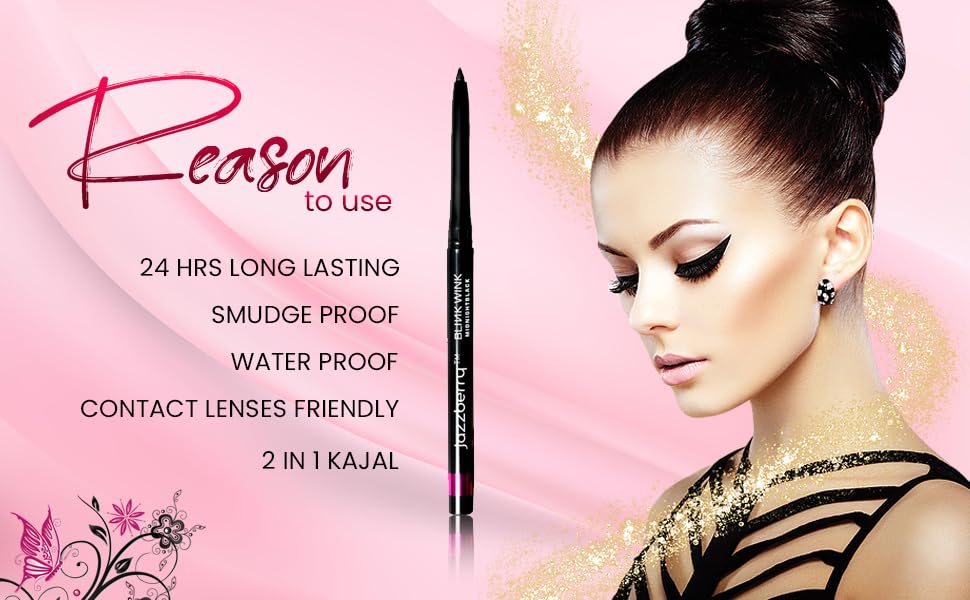 JAZZBERRY Blinkwink All Day Wear Kajal Pencil Midnight Black | Waterproof & Smudge Proof | 24 Hours Long Stay | Deep Matte Finish Bold Smooth Line - 30gm 5