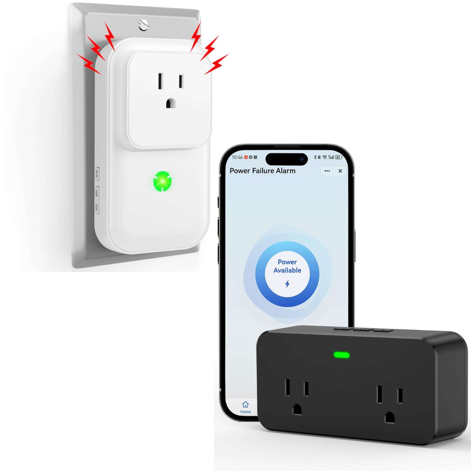 Power Failure Alarm White with 2 Sockets WiFi Power Failure Alarm Black 1