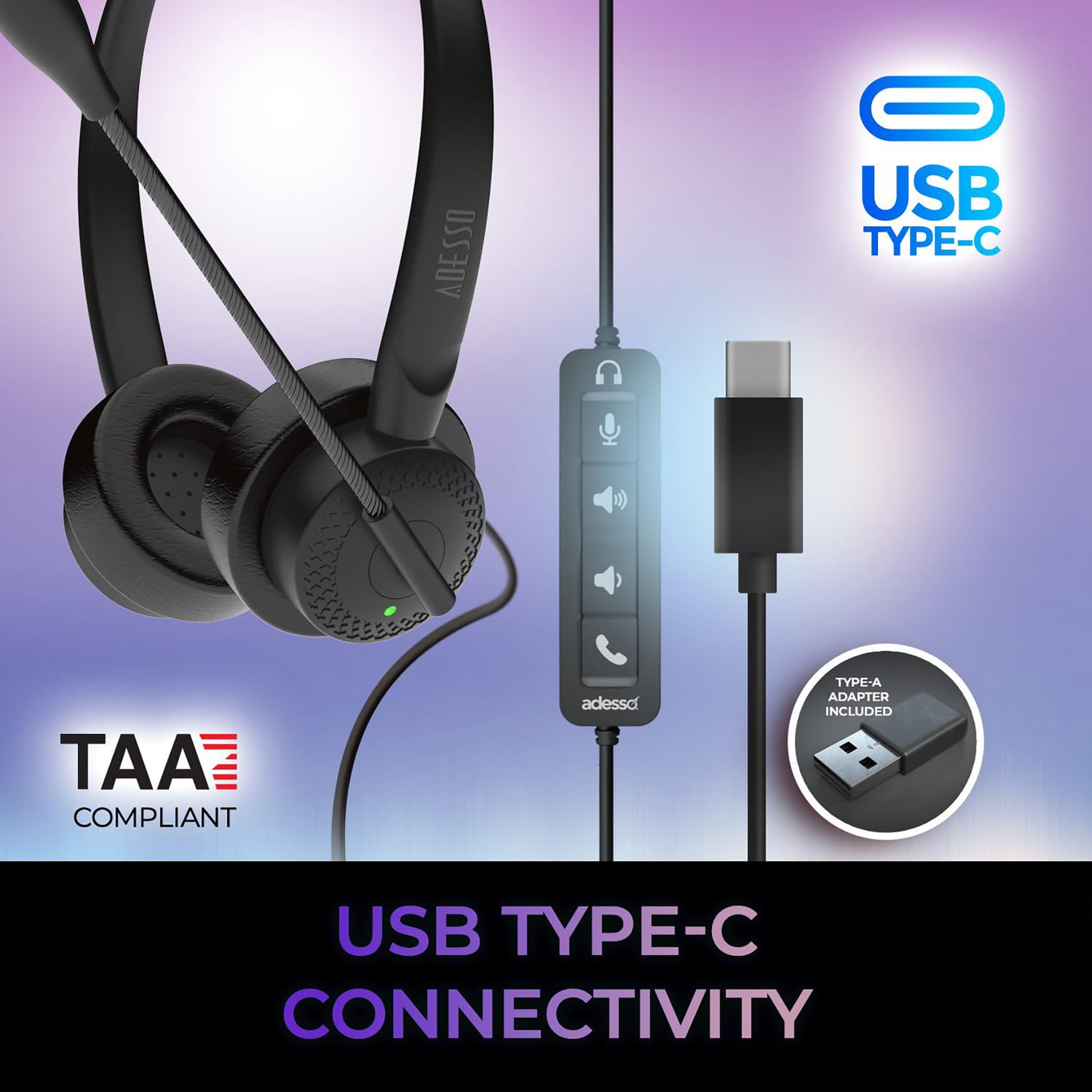 Adesso Headset with Push to Talk, Volume +/-, Answer/End Call Controls 4