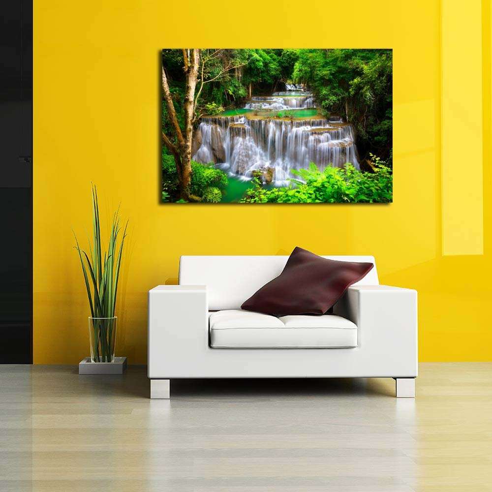 Pitaara Box Huay Mae Kamin Thailand Waterfall in Kanjana-buri MDF Frame Canvas Painting, Multicolour, 21 x 14 Inch 5