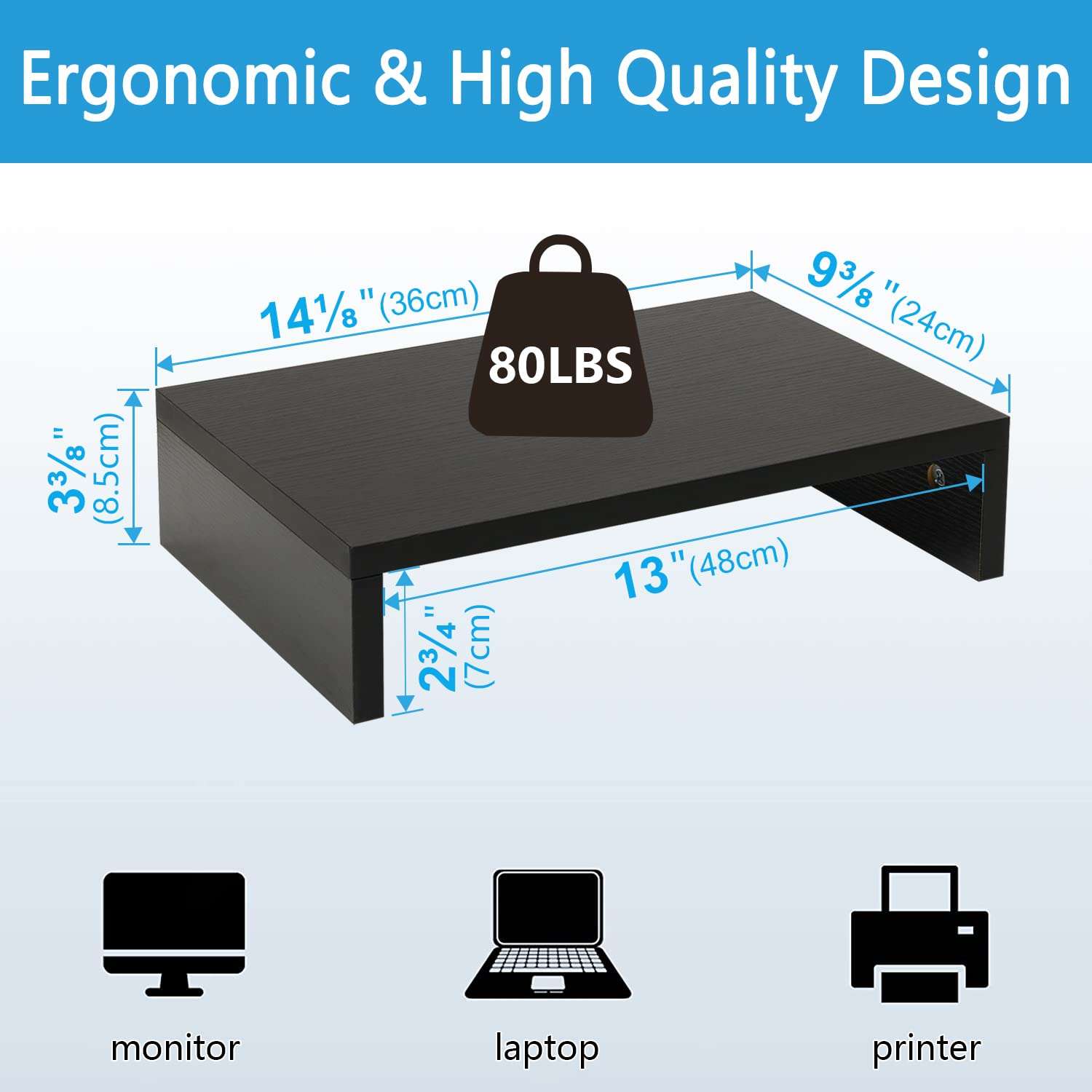 TEAMIX 20 Inch and 14.2 inch Desktop Monitor Stand Riser Printer Stand for Desk Organizer. 6