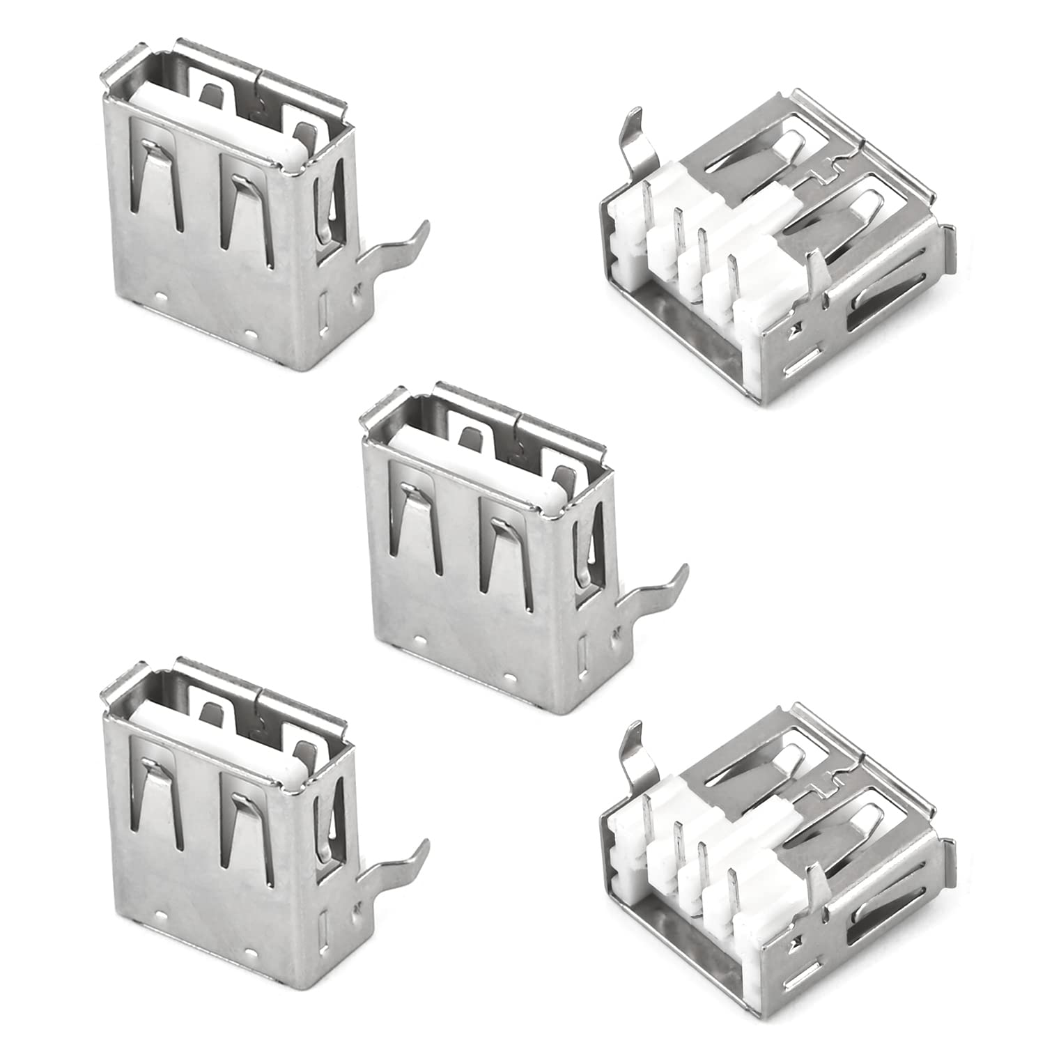 Fielect 10Pcs USB-A Female Socket Jack Connector 4 Pin Bend Foot 90 Degree Without Back Cover PCB Connector, Repair Replacement Adapter