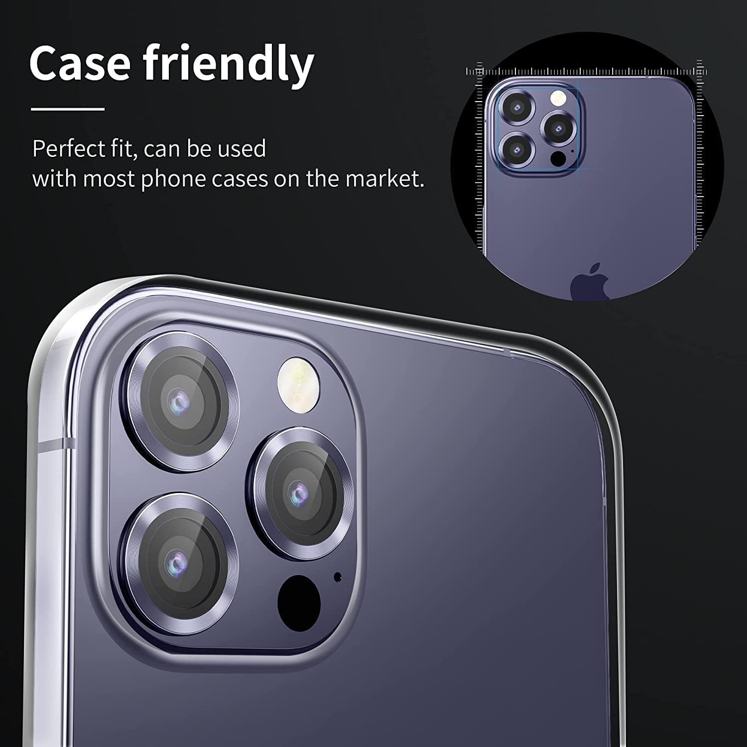 MobileZon Compatible for iPhone 14 Pro Max / 14 Pro Camera Lens Protector Tempered Glass Alloy Metal Rings Protection (Deep Purple) 6