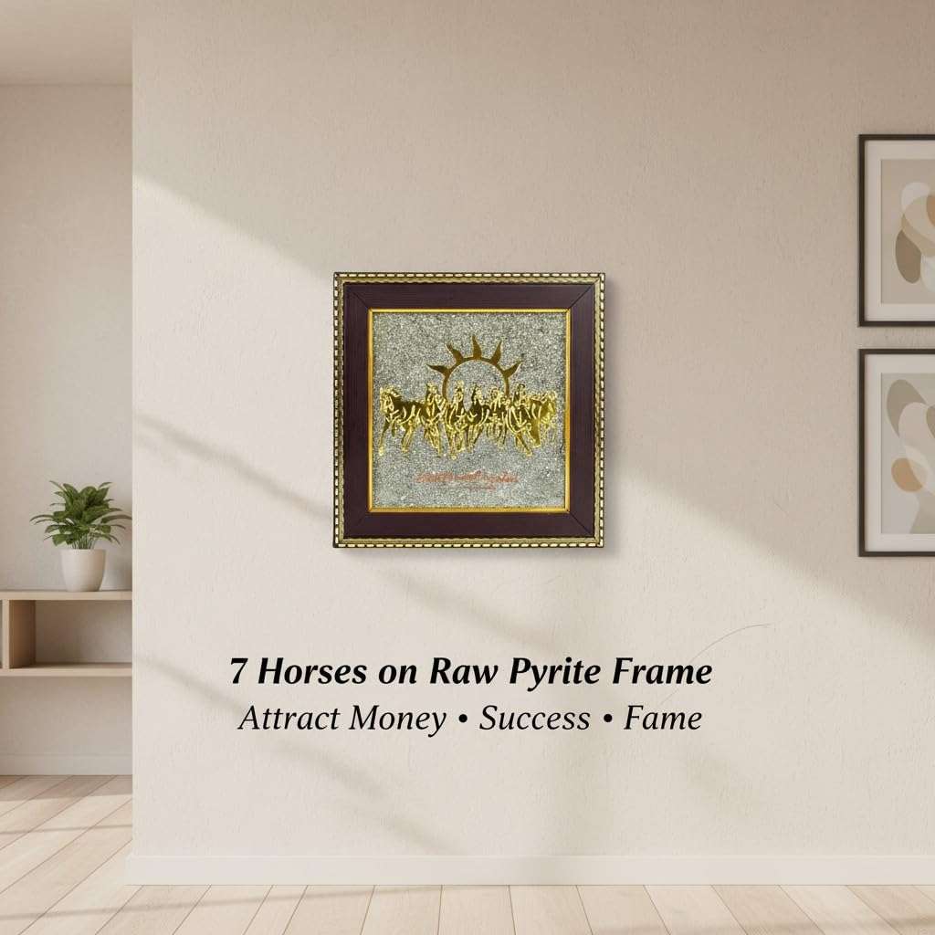 EverMineCrystal Money Attraction Wall Decor 7 Running Horses with Sun Pyrite Frame for Wealth, Success & Protection | Powerful Vastu Item for Home, Office & Business Growth | Lucky Gift 3