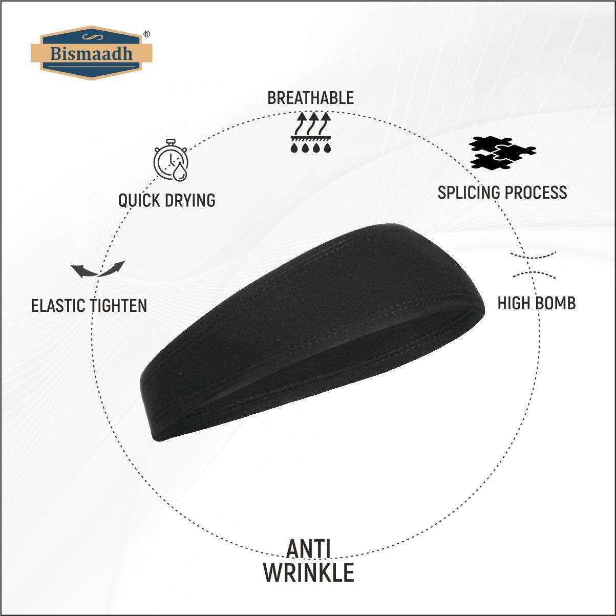 BISMAADH Mens Headband - Running Sweat Head Bands for all Sports- Athletic Sweatbands for Workout,Exercise, Yoga, Cricket, Football - Ultimate Performance Stretch & Moisture Wicking Headband Pack of 1 6