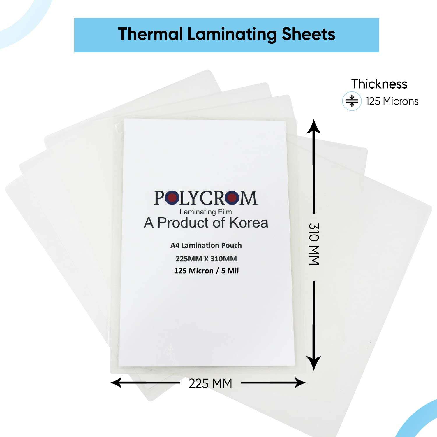 Polycrom Korean (A4 Size) Lamination Pouch Clear Glossy Thermal Transparent Waterproof 100 Sheets (Home & Office) 125 Microns 2