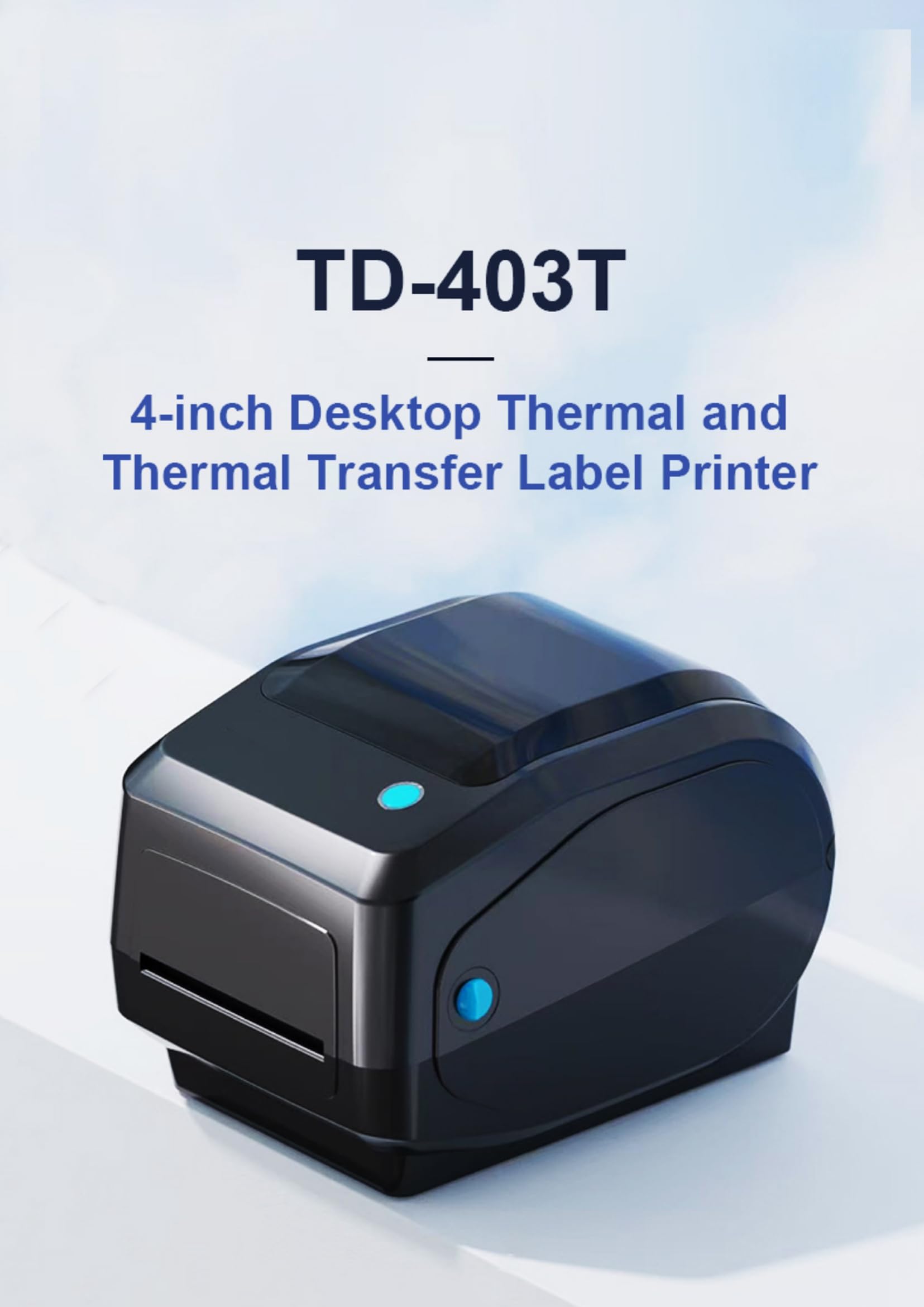 HQMS TD-403T Desktop Thermal Label Printer, 4-inch Width, 203 DPI, Black, Multiple Interface Support with WiFi Bluetooth USB, Thermal Transfer Barcode Printer for Labelling Solution 4