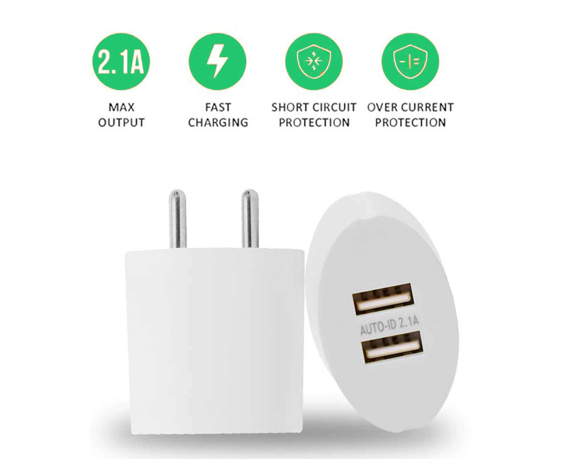 A2ZSHOP Fast Type-C Charger for Meizu M9 Note / M 9 Note Original Charger Dualport Wall Charger | Mobile Fast Charger | Fast Charger | Android Charger With 1 Meter USB Type C Charging Data Cable (2.4 Amp,2 Port,ZQE1, White) 3