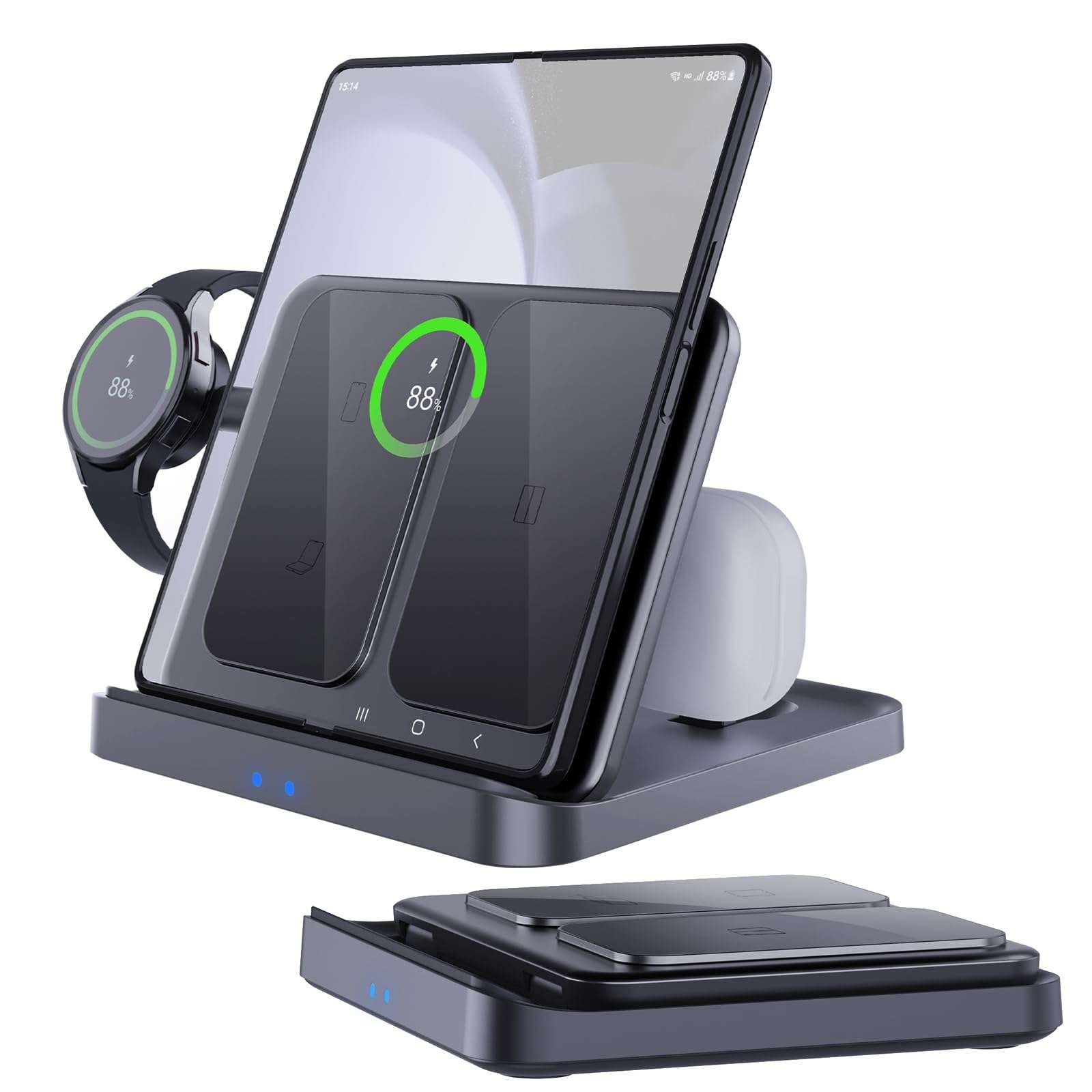 Wireless Charger Station for Samsung Z Fold 7/6/5, ANPULES 3 in 1 Foldable Fast Wireless Charging Stand Dock for Galaxy Z Fold4/Flip 6/5, Wireless Charger for Watch 6/6 Classic, Buds 2/Pro/Live 1