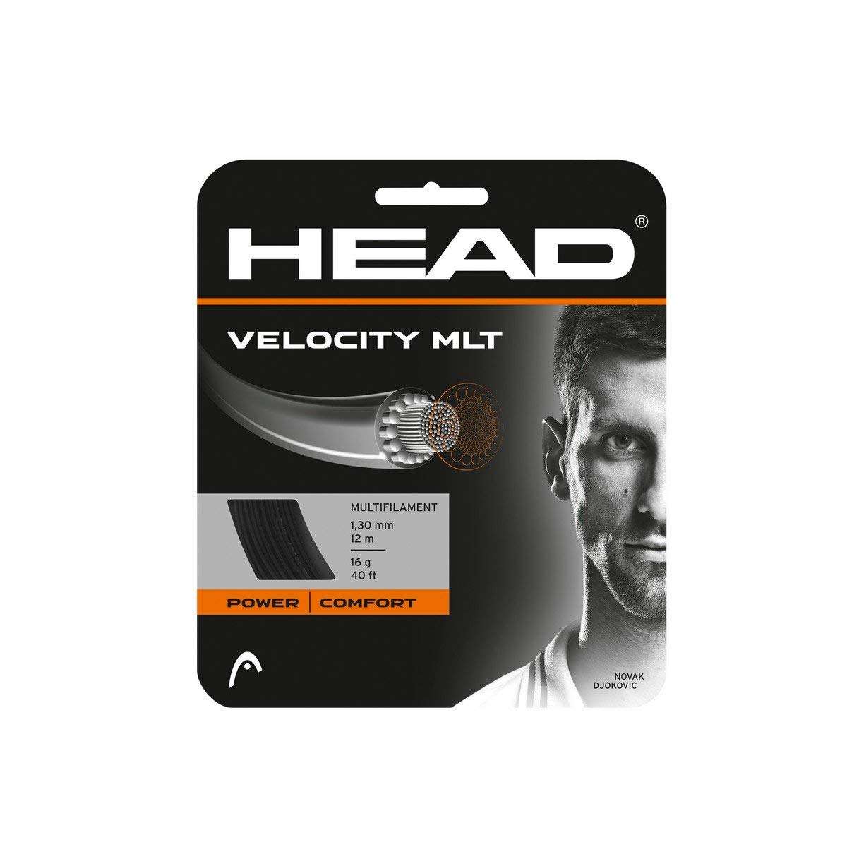 Head Velocity MLT Black Colored Multifilament - 16 Gauge - Tennis Racquet String Sets 4-Pack (4 Sets Per Order) - Best for Comfort and Power 1
