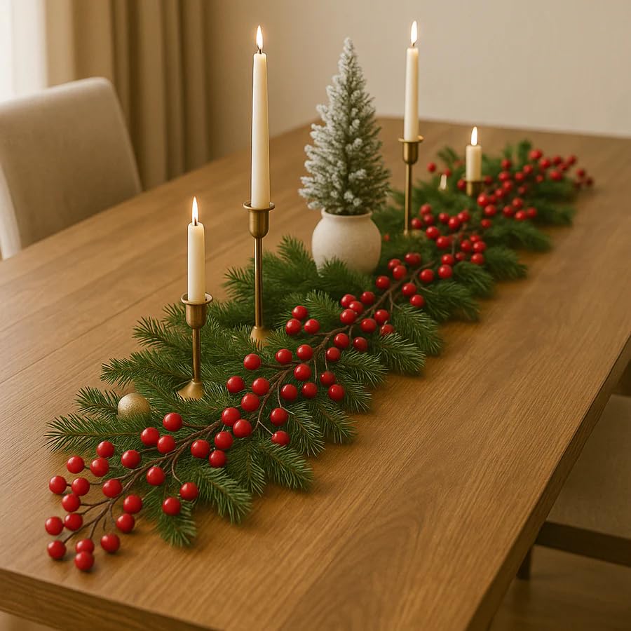 Red Berry Christmas Garland | Flexible Festive Hanging Décor | 210cm Holiday Decoration for Home, Parties & Events
