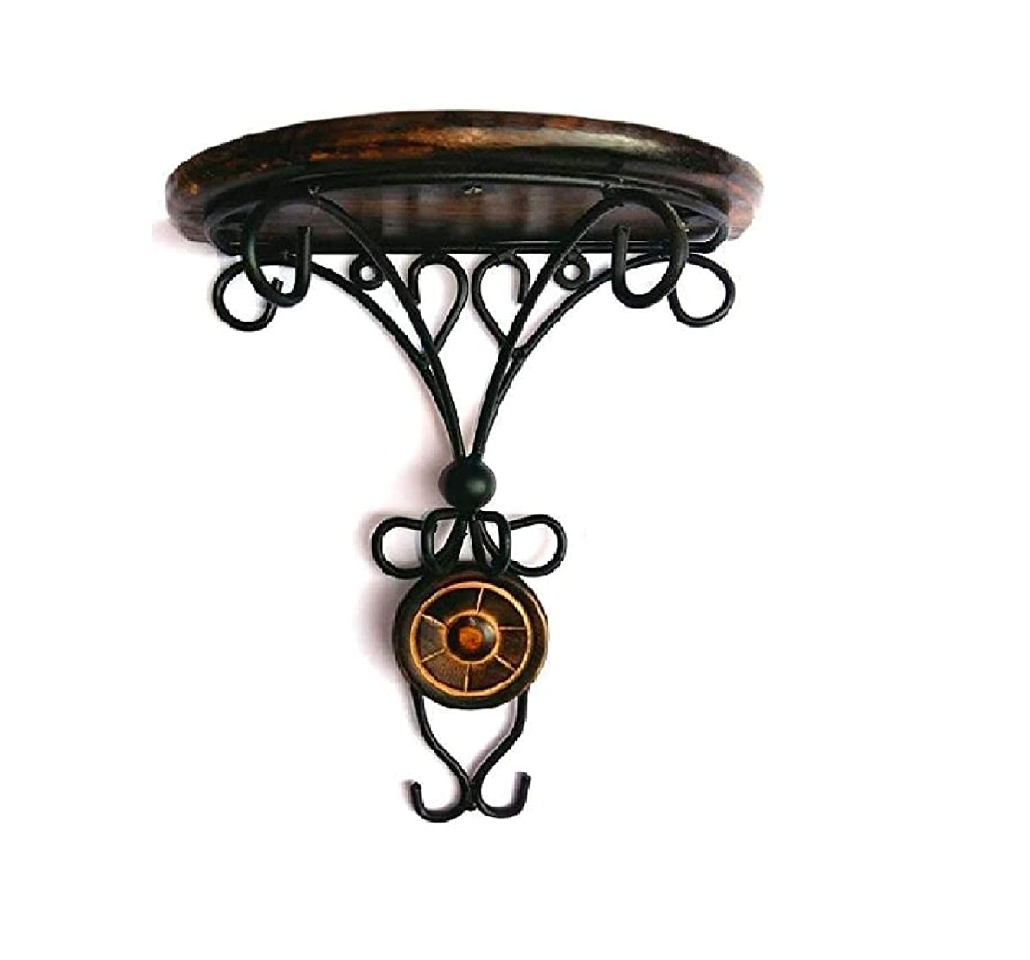Moon Craft Wooden and Iron Wall Hanging shelve Bracket///Unique Shape shelve Best for Wall Decor // Black Colour//Set of 4 3