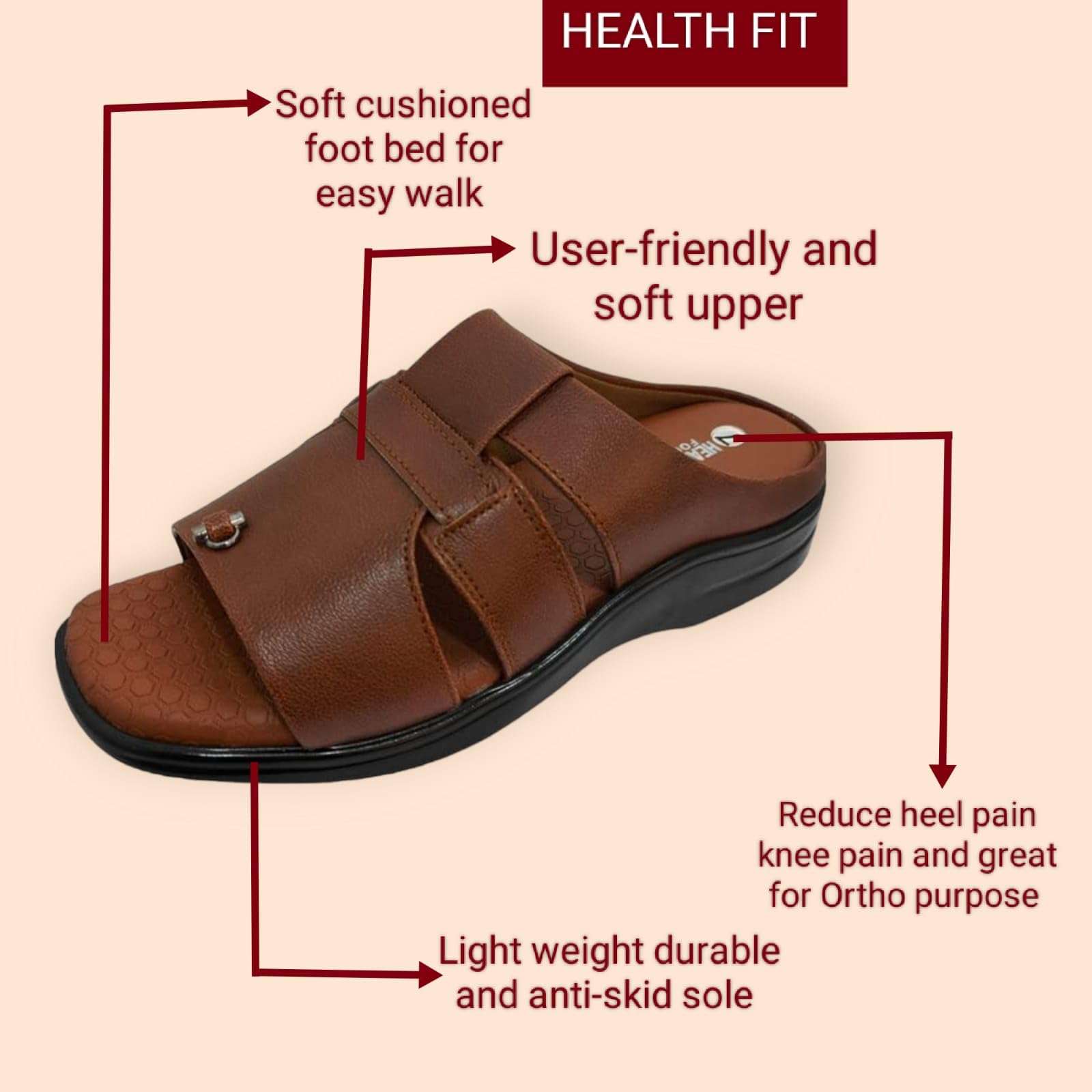 HEALTH FIT Extra Soft Diabetic & Orthopedic Slippers/Doctor Sole Chappal & Comfortable LightWeight Foortwear-702TAN 8 UK 3