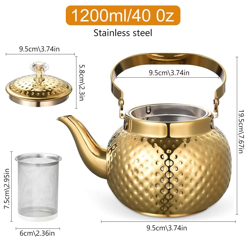 Supvox® 1.2L Stainless Steel Teapot Pot Kettle, Luxury Golden Water Kettle with Infuser, Universal Water Kettlefor Coffee and Tea Enthusiasts, Tea Kettle for Gas Stove and Induction (Golden) 3