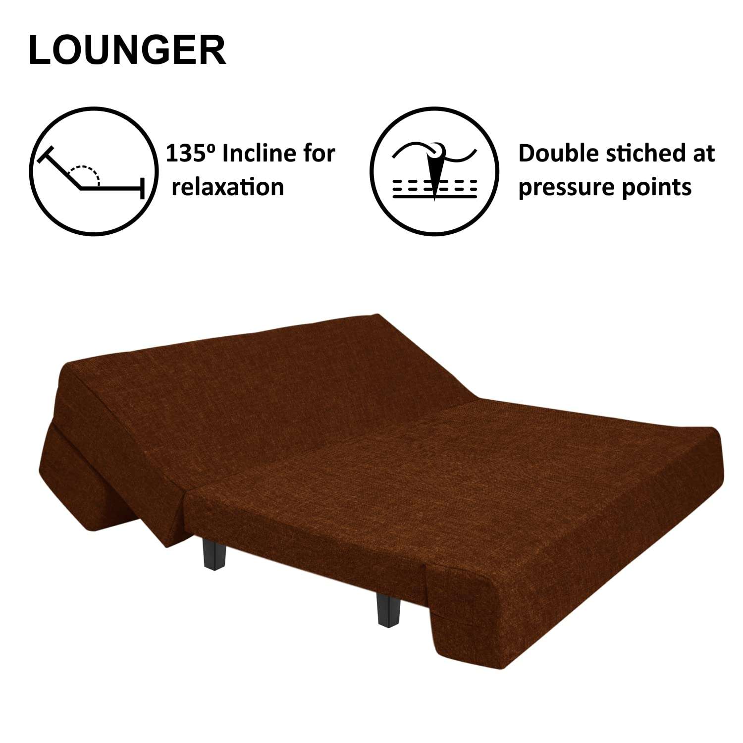 FURNITURE KI FACTORY 1-Seater Jute Fabric Folding Leg Sofa Cum Bed/Mattress with Washable Cover Perfect for Guests |Brown-Color- 3x6 Feet 4
