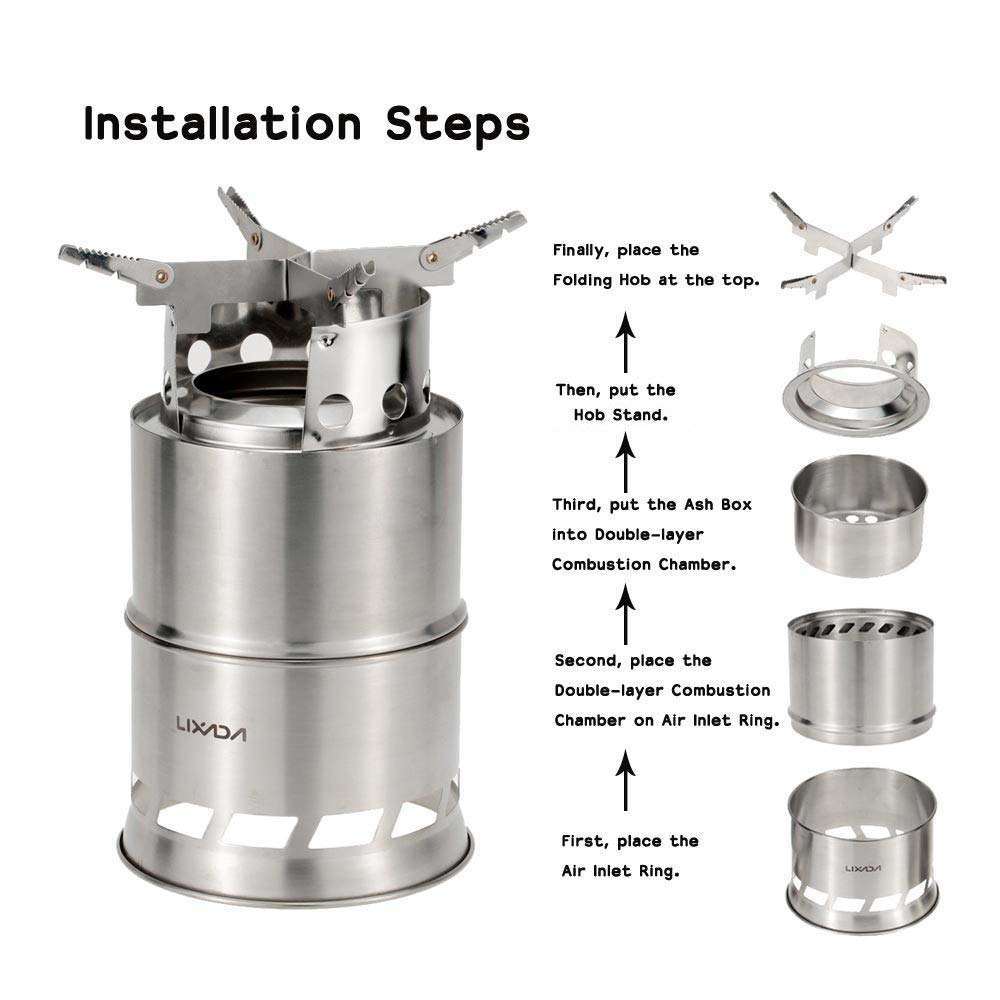 Lixada Ultralight Folding Stainless Steel Wood Alcohol Stove Outdoor Camping Fishing Hiking Backpacking 4