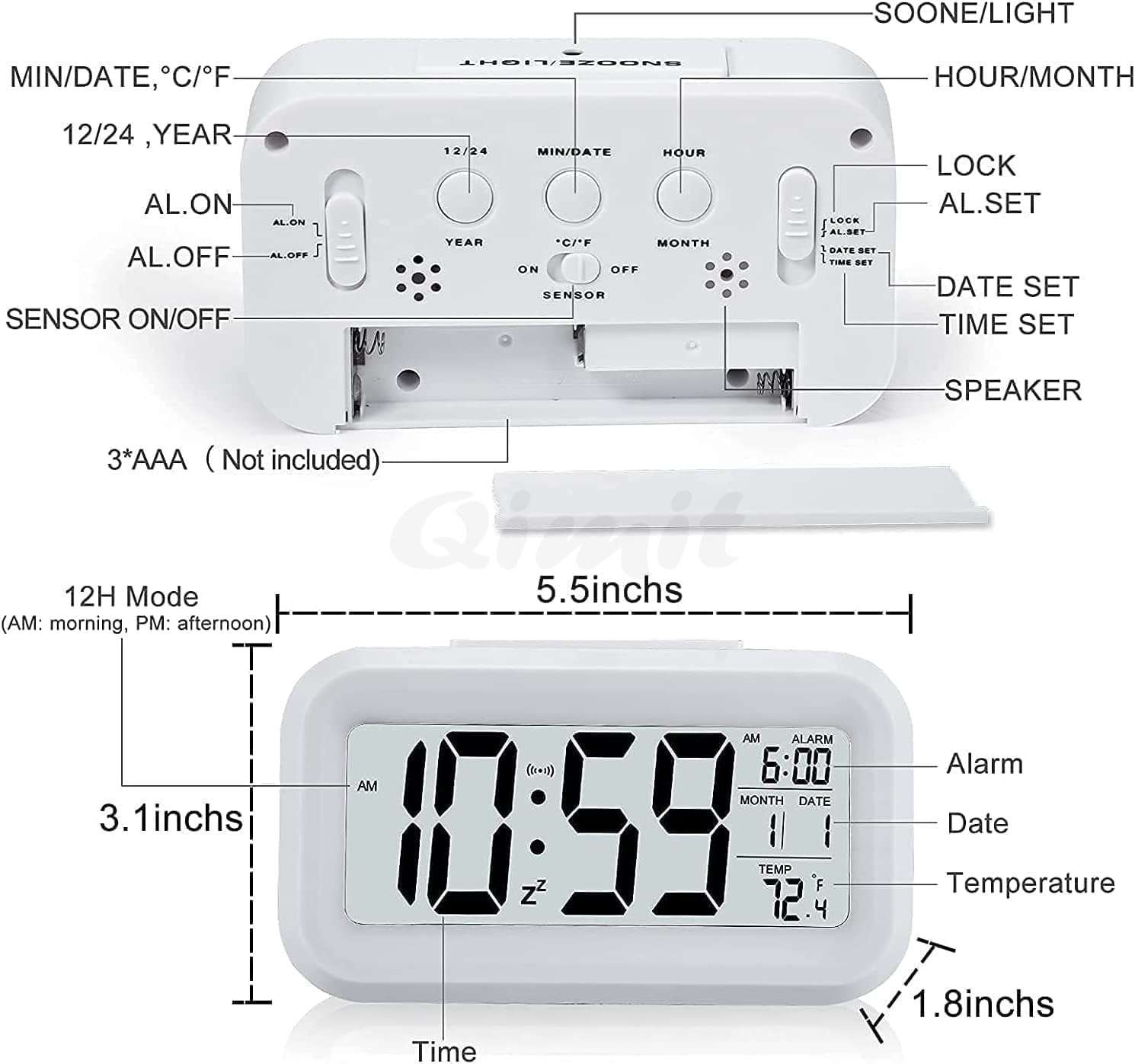 Reacher White Digital Alarm Clock Table Clock for Students, Home, Office, Corporate with Automatic Sensor, Date & Temperature 3