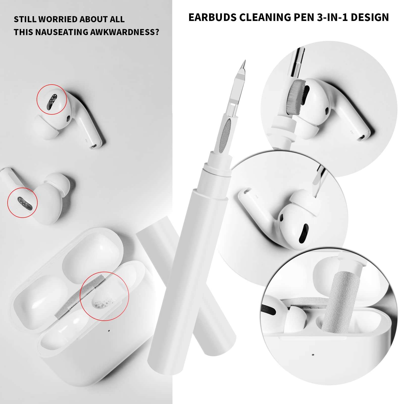 2025New Earbuds Cleaning Kit, Multi-Function Cleaning Pen for Bluetooth Headset, Headphone Cleaner for Earbuds, Wireless Earphones Case Cleaning Tools (2 Pcs White) 4
