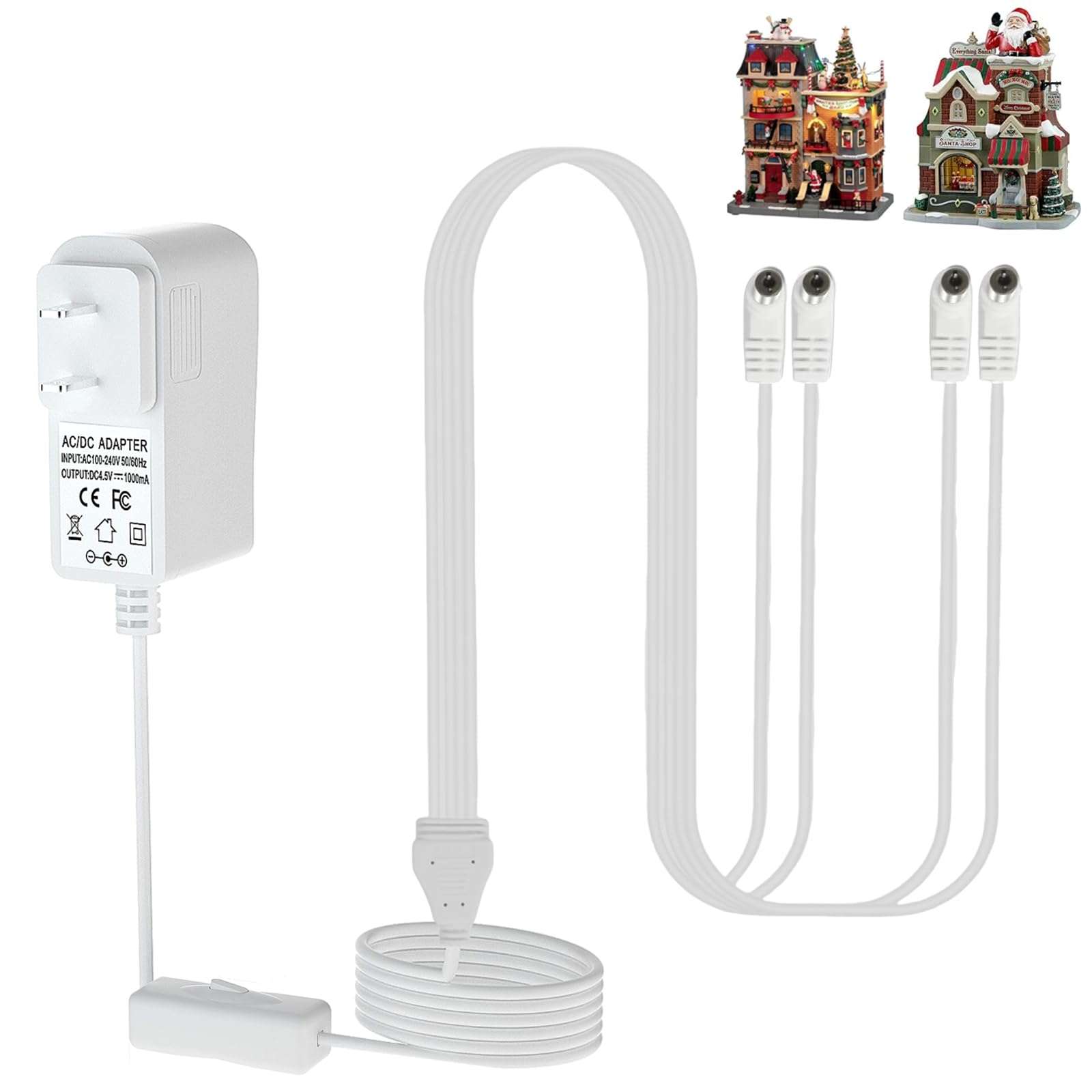 4.5V Power Adapter, for Lemax Christmas Lights and Halloween Lighting Accessories: 64517 74269 74274 674707 74295 84428 44242 94565 94566 94527 94563 94564 44241 (4 Output Connectors) 1