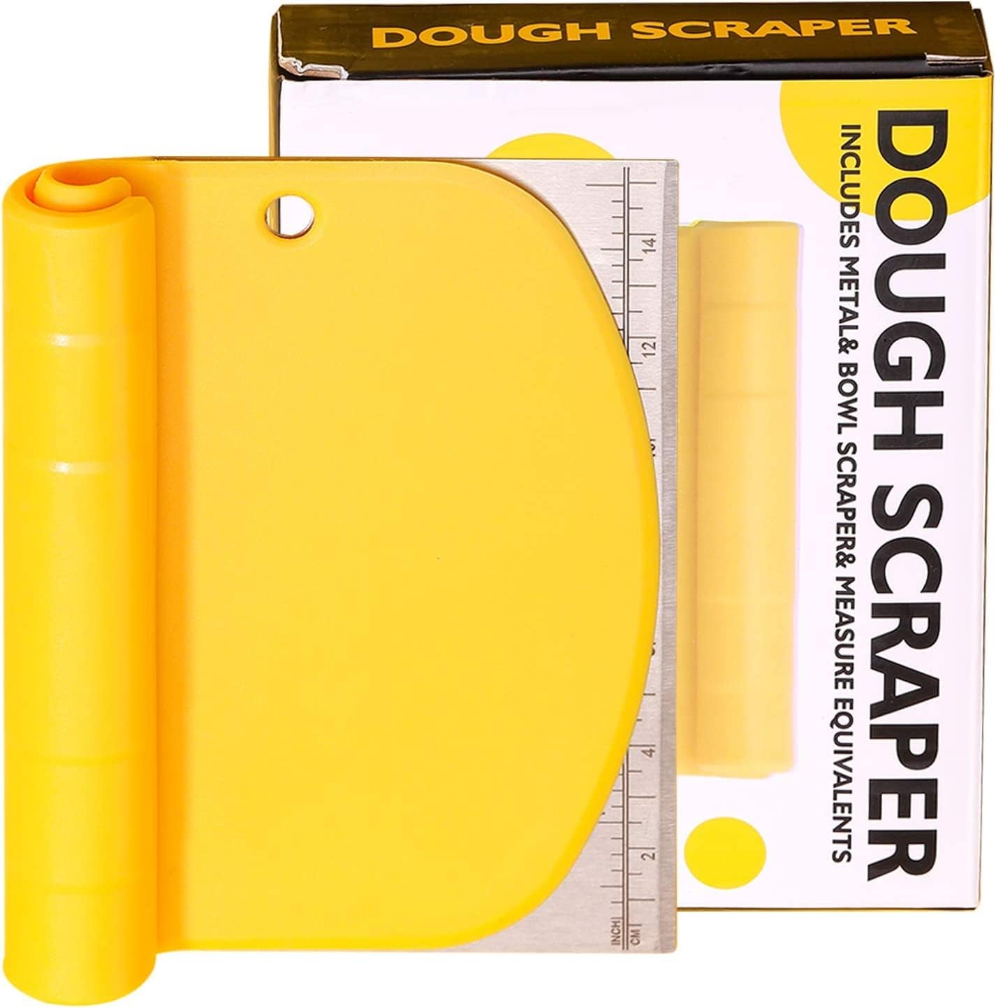 RIVAAN Stainless Steel 2 in 1 Dough Chopper with Plastic Bowl Scraper | Food-Safe Dough Cutter | Multipurpose Food Scrappers for Bread, Cake, Cream with Measure Equivalents Baking Tools 1