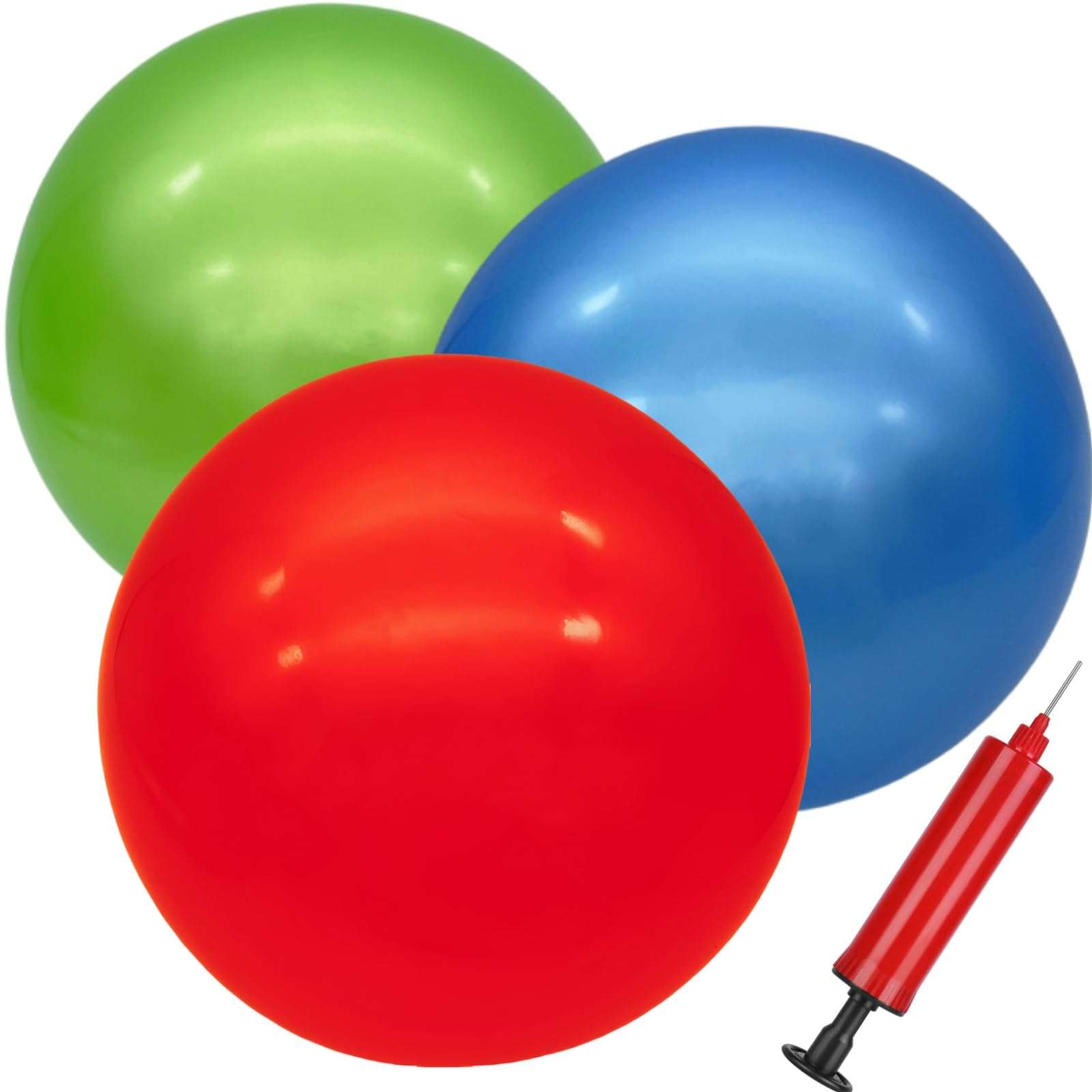 GCQJOQ 3 Pcs 9 Inch Inflatable Bouncy Balls with Hand Air Pump for Indoor Outdoor Play Balls (Red, Blue, Green) 1