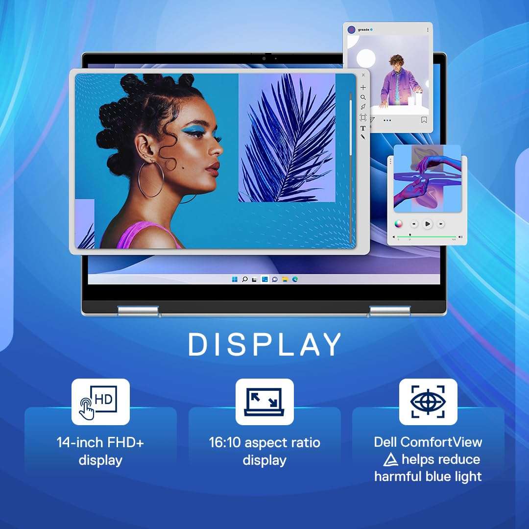 Dell Inspiron 7430 2in1 Touch Laptop, 13th Gen Intel i5-1335U/16GB/512GB SSD/14.0" (35.56cm) FHD+ 16:10 Aspect Ratio/Active Pen/Backlit KB + FPR/Win 11 + MSO'21/McAfee 15 Month/Platinum Silver/1.58kg 2