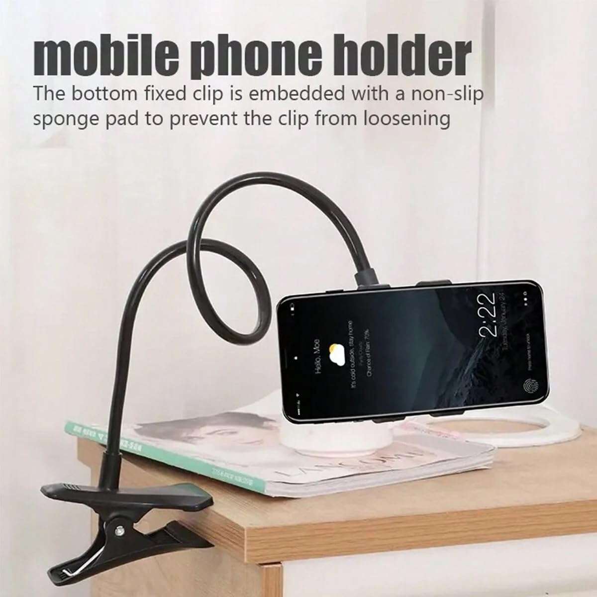 JAZLOG Mobile Phone & Tablet Stand - Slouchy Stand Bedside Clip - Universal Mobile Phone Tablet Support - Fixed Clip Long Flexible 360 Clip Universal Desktop Tablet Cell Phone Holder 3